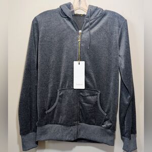 LeeHanton Velour Zip-Up Hoodie in Dark Grey Size Sm NWT